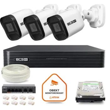 Zestaw monitoringu IP BCS Basic 3x Kamera BCS-B-TIP15FR3(2.0) Rejestrator z dyskiem