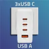 Qoltec Ładowarka sieciowa 140W GaN  | 5-20V | 2.5-5A | 3 x USB-C PD | 1 x USB QC 3.0 | Laptop | Smartfon | Biała-12657
