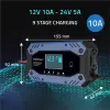 Qoltec Inteligentna ładowarka do akumulatora STD AGM GEL LiFePO4 | Prostownik z funkcją naprawy |12-24V |10A | LCD | 9