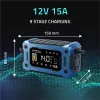 Qoltec Inteligentna mikroprocesorowa ładowarka 12V 15A | Prostownik z funkcją naprawy i podtrzymania zasilania podczas