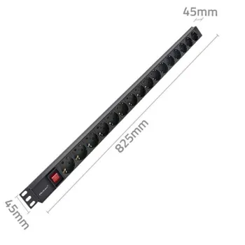 Qoltec Aluminiowa Listwa zasilająca PDU do  RACK | 16A |  16 x SCHUKO| Pionowa | 1.8m-1265607