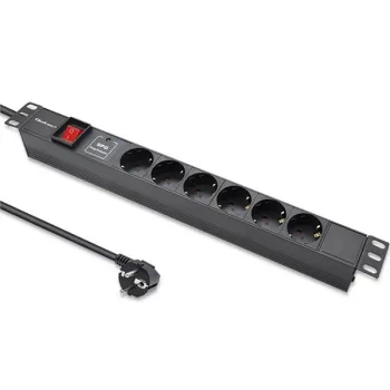 Qoltec Aluminiowa Listwa zasilająca  PDU do  RACK 19'' | 1U | 16A |  6xSCHUKO | 1.8m-1265587