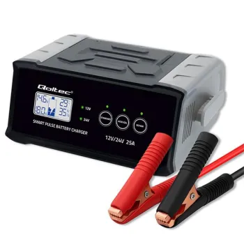 Qoltec Inteligentna mikroprocesorowa ładowarka 12V  24V 25A| Prostownik z funkcją naprawy do akumulatora AGM GEL SLA |