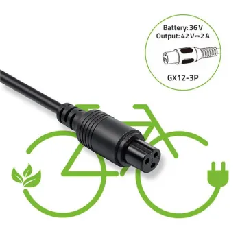 Qoltec Ładowarka do roweru elektrycznego 36V | 42V | 2A | GX12-3Pin +kabel zasilający-1266638