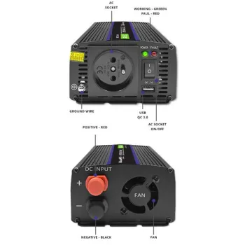 Qoltec Przetwornica napięcia Monolith 1200 MS Wave | 12V na 230V | 600/1200W | USB-1264954