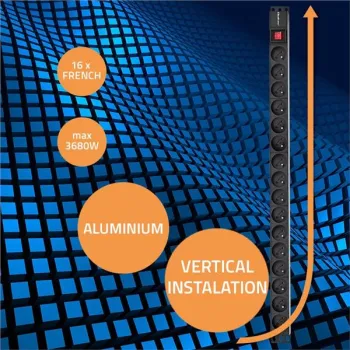 Qoltec Aluminiowa Listwa zasilająca PDU do  RACK | 16A |  16 x SCHUKO| Pionowa | 1.8m-1265602