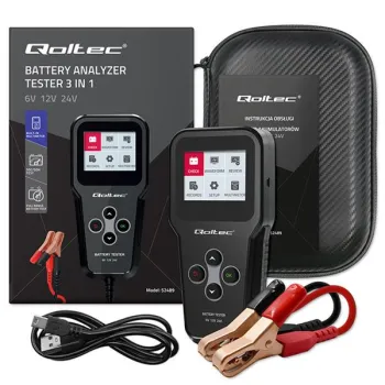 Qoltec Cyfrowy tester akumulatora 3w1 z LCD | Polskie Menu | 6V | 12V | 24V | 10Ah-200Ah