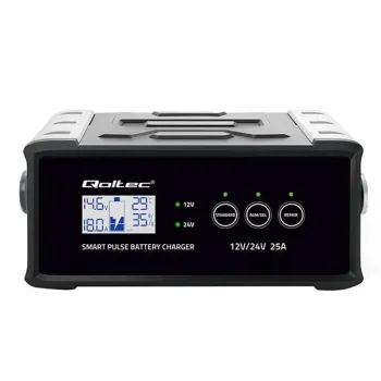 Qoltec Inteligentna mikroprocesorowa ładowarka 12V  24V 25A| Prostownik z funkcją naprawy do akumulatora AGM GEL SLA |
