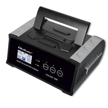Qoltec Inteligentna mikroprocesorowa ładowarka 12V  24V 25A| Prostownik z funkcją naprawy do akumulatora AGM GEL SLA |