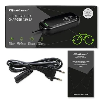 Qoltec Szybka Ładowarka do roweru skutera elektrycznego XIAOMI 36V | 42V | 2A | 8.0*8.0mm+pin | wodoodporna +kabel zasi