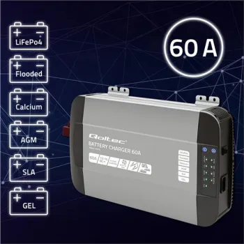 Qoltec Inteligentna profesjonalna ładowarka Monolith do akumulatorów LiFePO4 AGM GEL SLA | 60A | 12V | Szybkie ładowa
