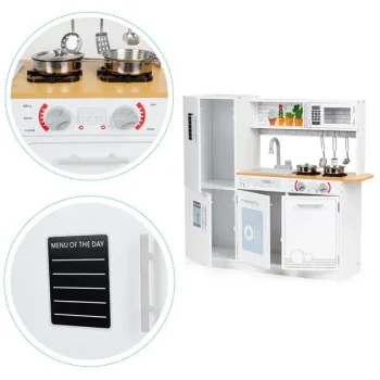 Drewniana kuchnia dla dzieci światło led + garnki ECOTOYS-1268826