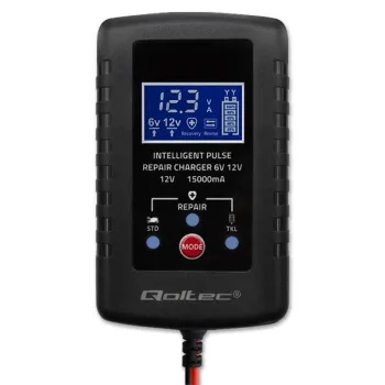 Qoltec Automatyczna ładowarka do akumulatora AGM GEL STD 6V/12V| 2A | Prostownik z funkcją naprawy i wyświetlaczem LE
