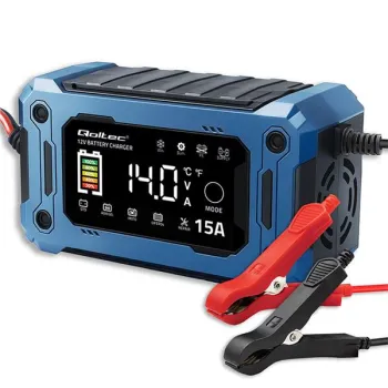 Qoltec Inteligentna mikroprocesorowa ładowarka 12V 15A | Prostownik z funkcją naprawy i podtrzymania zasilania podczas wymiany akumulatora | do AGM GE
