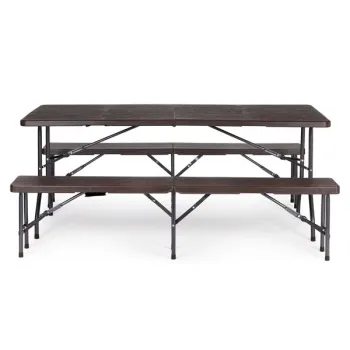 Zestaw cateringowy stół bankietowy 180 cm + 2 ławki brąz MultiGarden-1269524