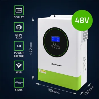 Qoltec Modularny Hybrydowy inwerter solarny Off-Grid 6200W | 120A | 48V | MPPT | do 12 jednostek | BMS | AGM GEL LiFePO4