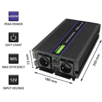Qoltec Przetwornica napięcia Monolith 4000 MS Wave | 12V na 230V | 2000/4000W | USB-1264995