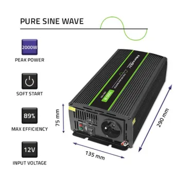 Qoltec Przetwornica napięcia Monolith | 1000W | 2000W| 12V na 230V | Czysty Sinus-1264516