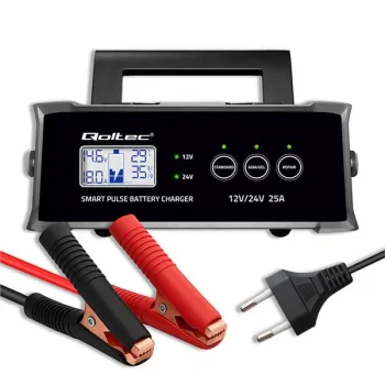 Qoltec Inteligentna mikroprocesorowa ładowarka 12V  24V 25A| Prostownik z funkcją naprawy do akumulatora AGM GEL SLA |
