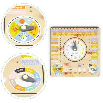 Drewniana tablica manipulacyjna kalendarz zegar ECOTOYS-1268091