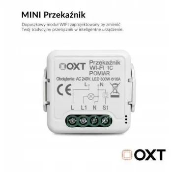 Moduł OXT przekaźnik 1 obwód pomiar 16A WIFI TUYA T220P-1260647