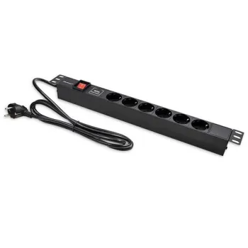 Qoltec Aluminiowa Listwa zasilająca  PDU do  RACK 19'' | 1U | 16A |  6xSCHUKO | 1.8m-1265584
