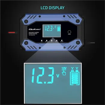 Qoltec Inteligentna ładowarka do akumulatora STD AGM GEL LiFePO4 | Prostownik z funkcją naprawy |12-24V |10A | LCD | 9