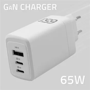 Qoltec Ładowarka sieciowa 65W GaN  | 5-20V | 3-3.35A | 2 x USB-C PD | 1 x USB QC 3.0 | Laptop | Smartfon | Biała-12657