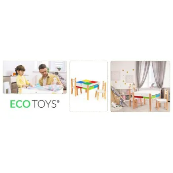 Drewniane meble dla dzieci zestaw stół + 2 krzesła ECOTOYS-1268425