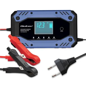 Qoltec Inteligentna ładowarka do akumulatora STD AGM GEL LiFePO4 | Prostownik z funkcją naprawy |12-24V |10A | LCD | 9