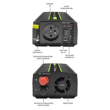 Qoltec Przetwornica napięcia Monolith | 300W | 600W | 24V na 230V | Czysty Sinus-1264543