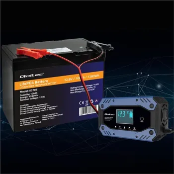 Qoltec Inteligentna ładowarka do akumulatora STD AGM GEL LiFePO4 | Prostownik z funkcją naprawy |12-24V |10A | LCD | 9