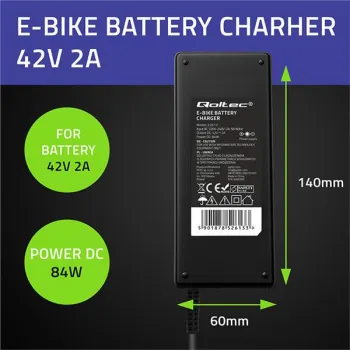 Qoltec Szybka Ładowarka do roweru elektrycznego 36V | 42V | 2A | wtyczka Bosch 3Pin +kabel zasilający-1266611