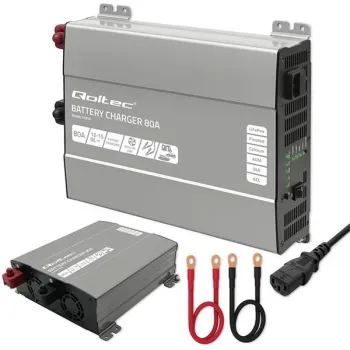 Qoltec Inteligentna profesjonalna ładowarka Monolith do akumulatorów LiFePO4 AGM GEL SLA | 80A | 12V | Szybkie ładowa