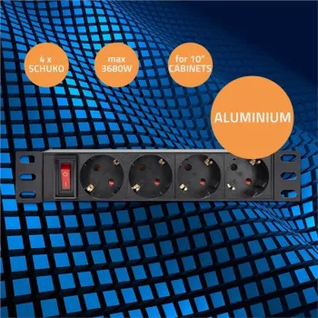 Qoltec Aluminiowa Listwa zasilająca  PDU do  RACK 10'' | 1U | 16A |  4xSCHUKO | 1.8m-1265545