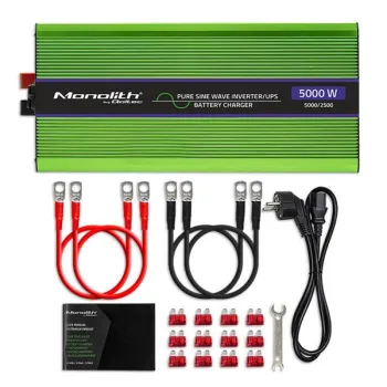 Qoltec Przetwornica napięcia Monolith | ładowanie baterii | UPS | 2500W | 5000W |12V na 230V |Czysty Sinus | LCD-12646