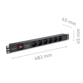 Qoltec Aluminiowa Listwa zasilająca  PDU do  RACK 19'' | 1U | 16A |  6xFRENCH | 1.8m-1265573
