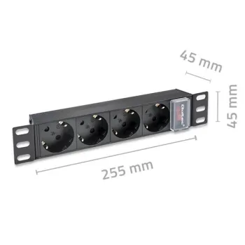 Qoltec Aluminiowa Listwa zasilająca  PDU do  RACK 10'' | 1U | 16A |  4xSCHUKO | 1.8m-1265551