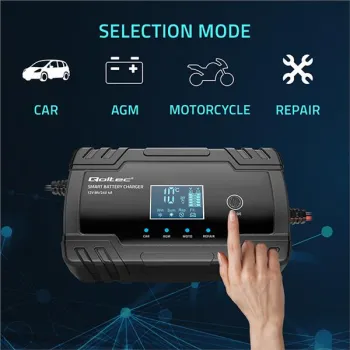Qoltec Inteligentna mikroprocesorowa ładowarka 12V 8A | 24V 4A| Prostownik z funkcją naprawy do akumulatora AGM GEL | 