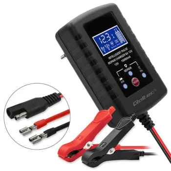 Qoltec Automatyczna ładowarka do akumulatora AGM GEL STD 6V/12V| 2A | Prostownik z funkcją naprawy i wyświetlaczem LED