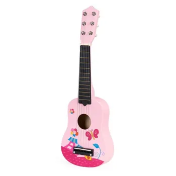 Gitara dla dzieci drewniana metalowe struny kostka różowa ECOTOYS-1267903