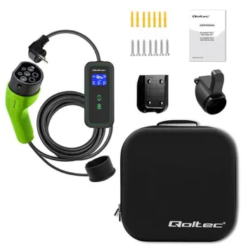 Qoltec Mobilna ładowarka do samochodu elektrycznego EV i hybryd z regulacją 2w1 Typ2 | 3.5kW | 230V | SCHUKO 16A | Wi-