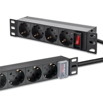 Qoltec Aluminiowa Listwa zasilająca  PDU do  RACK 10'' | 1U | 16A |  4xSCHUKO | 1.8m-1265547