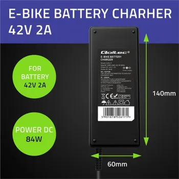 Qoltec Ładowarka do roweru elektrycznego 36V | 42V | 2A | wtyk IEC C13 | do C14-IEC-3Pin +kabel zasilający -1266651