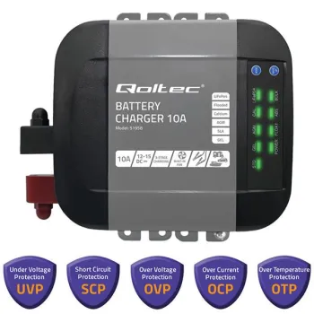 Qoltec Inteligentna ładowarka Monolith do akumulatorów LiFePO4 AGM GEL SLA | 10A | 12V-1264901