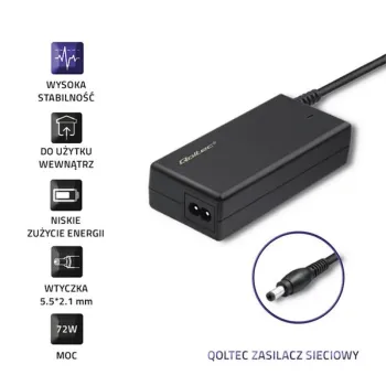 Qoltec Zasilacz desktopowy 72W | 12V | 6A | 5.5*2.1 | +kabel zasilający-1264389