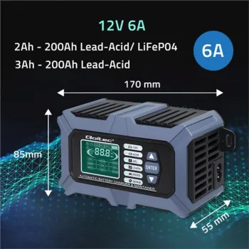 Qoltec Inteligentna mikroprocesorowa ładowarka z testerem baterii i funkcją naprawy 12V | 6A | LCD | Prostownik do aku