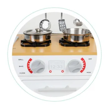 Drewniana kuchnia dla dzieci światło led + garnki ECOTOYS-1268830