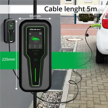 Qoltec Mobilna ładowarka do samochodu elektrycznego EV i hybryd z regulacją 2w1 Typ2 | 11kW | 3 Fazy | CEE 32A | LCD |