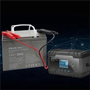Qoltec Inteligentna mikroprocesorowa ładowarka 12V 8A | 24V 4A| Prostownik z funkcją naprawy do akumulatora AGM GEL | 